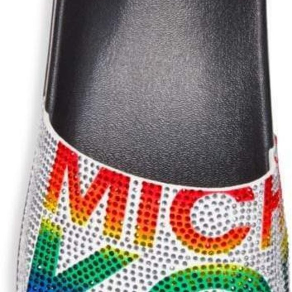 Michael Kors Gilmore Slides White Rainbow Crystals - Picture 5 of 10